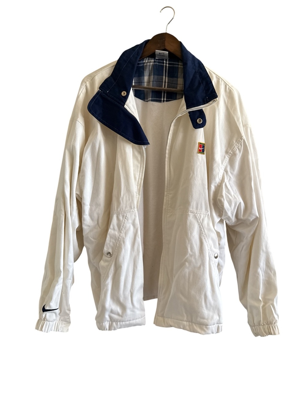 Nike White Windbreaker Jacket with Navy Contrast Collar